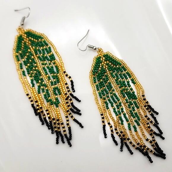 Boho Leaf Beaded Earrings - Picture 1 of 3